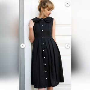 Sleeveless Black Midi Dress with Peter Pan Collar